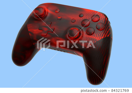 Realistic video game joystick with lava pattern on blue background. 3D rendering of streaming gear for cloud gaming and gamer workspace concept 84321769
