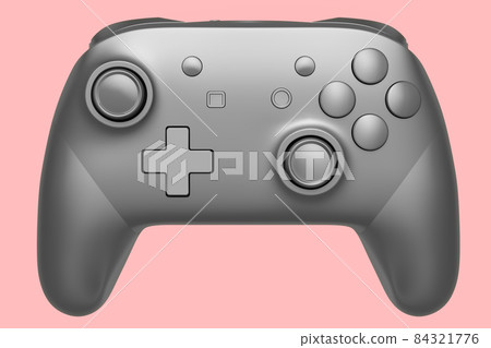 Realistic silver video game joystick on pink background. 3D rendering of streaming gear for cloud gaming or concept of champion and winner awards 84321776