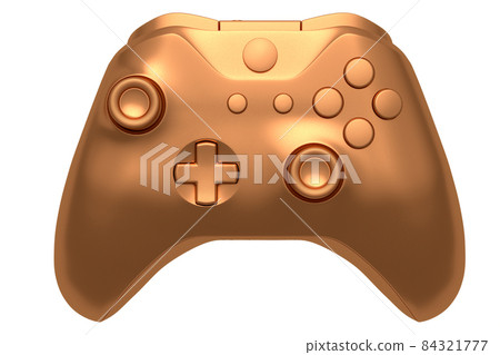 Realistic bronze video game joystick on white background. 3D rendering of streaming gear for cloud gaming or concept of champion and winner awards Realistic bronze video game joystick on white background. 3D rendering of streaming gear for cloud gaming or concept of champion and winner awards 84321777