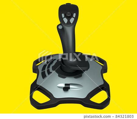 Realistic joystick for flight simulator isolated on yellow background. 3D rendering of streaming gear for cloud gaming or gamer workspace concept 84321803