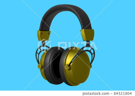 3D rendering of yellow gaming headphones on blue background. Concept of cloud gaming and game streaming services 84321804