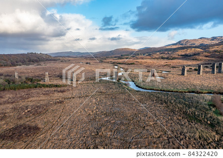 Aerial view of the Owencarrow Railway Viaduct by Creeslough in County Donegal - Ireland 84322420