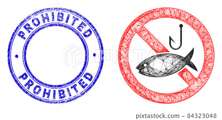 Rubber Prohibited Stamp Seal and Linear Irregular Mesh Restricted Fishing Icon 84323048