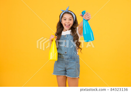 My reputation is spotless. Happy little girl hold household  84323136