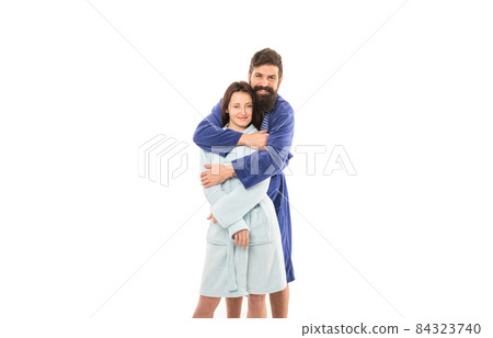 My favorite place is next to you. Family couple isolated on white. Happy family in morning 84323740