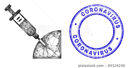 Distress Coronavirus Vaccination Seal and Network Irregular Mesh Inoculation Icon 84324240