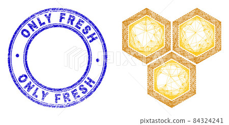 Scratched Only Fresh Products Seal and Hatched Irregular Mesh Honeycomb Icon 84324241