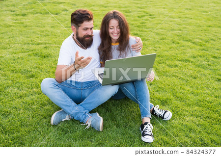 Modern entertainment. Bearded man and sexy woman 84324377