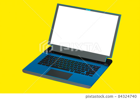 3d rendering of modern blue gaming laptop with rgb lights isolated on yellow background. Concept of computer and cloud gaming 3d rendering of modern blue gaming laptop with rgb lights isolated on yellow background. Concept of computer and cloud gaming 84324740