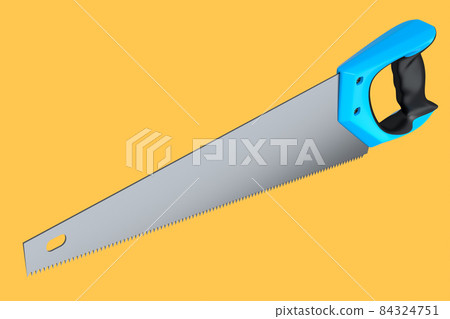 Hand saw with hardened teeth isolated on orange. Tool for carpentry work Hand saw with hardened teeth isolated on orange. Tool for carpentry work 84324751