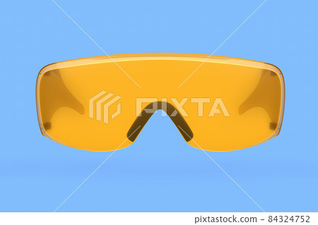 Protective orange plastic dentist glasses isolated on blue background Protective orange plastic dentist glasses isolated on blue background 84324752