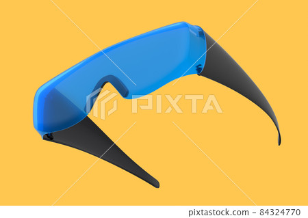 Protective blue plastic dentist glasses isolated on yellow background Protective blue plastic dentist glasses isolated on yellow background 84324770