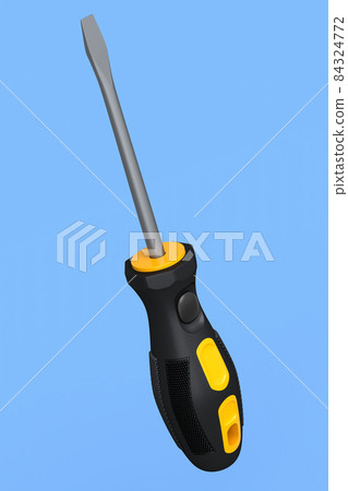 Black and yellow screwdriver isolated on blue background Black and yellow screwdriver isolated on blue background 84324772