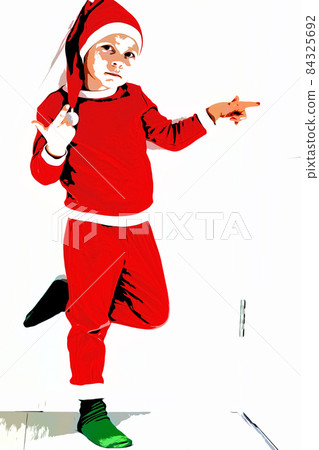 Illustration. Little boy in the form of a Santa Claus smiling, standing on a white background Illustration. Little boy in the form of a Santa Claus smiling, standing on a white background 84325692