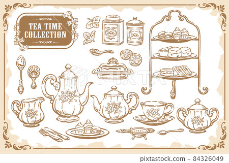 Tea time antique accessories. Vector illustration material 84326049