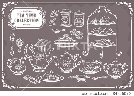 Tea time antique accessories. Vector illustration material 84326050