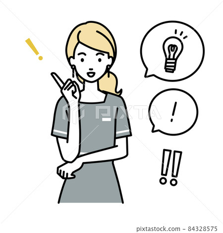 A female beauty salon clerk who stood up and came up with a wonderful idea A set of light bulbs and exclamation marks on a balloon 84328575