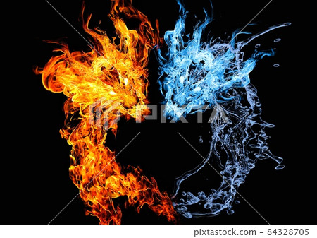 Illustration of a dragon of fire and a dragon of water swirling Illustration of a dragon of fire and a dragon of water swirling 84328705