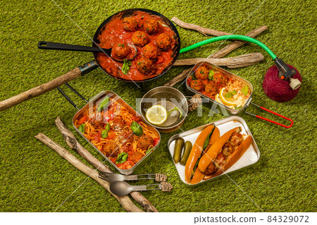 Outdoor cooking at the campsite 84329072