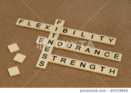 endurance, flexibility, strength - fitness concept endurance, flexibility, strength - fitness concept 84329668