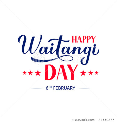 Happy Waitangi Day calligraphy hand lettering isolated on white. New Zealand holiday typography poster. Easy to edit vector template for greeting card, banner, flyer, sticker, etc. 84330877