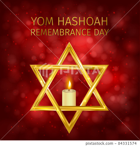 Yom Hashoah background. Holocaust Remembrance Day vector illustration. Jewish Star of David and burning candle. Easy to edit template for poster, sign, banner, postcard, flyer, etc. Yom Hashoah background. Holocaust Remembrance Day vector illustration. Jewish Star of David and burning candle. Easy to edit template for poster, sign, banner, postcard, flyer, etc. 84331574