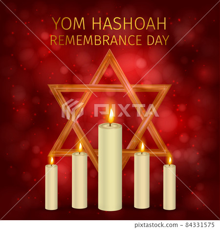Yom Hashoah background. Holocaust Remembrance Day vector illustration. Jewish Star of David and burning candles. Easy to edit template for poster, sign, banner, postcard, flyer, etc. Yom Hashoah background. Holocaust Remembrance Day vector illustration. Jewish Star of David and burning candles. Easy to edit template for poster, sign, banner, postcard, flyer, etc. 84331575