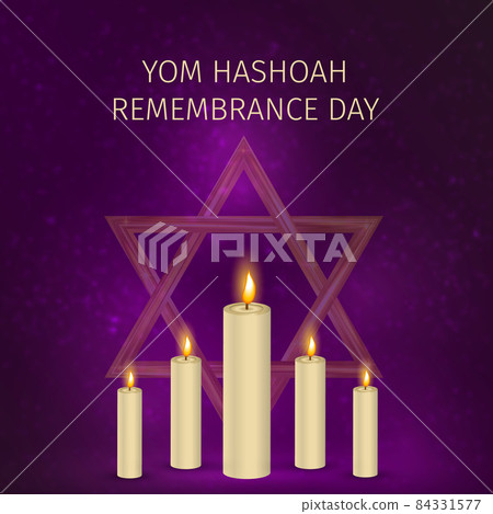 Yom Hashoah background. Holocaust Remembrance Day vector illustration. Jewish Star of David and burning candles. Easy to edit template for banner, poster, sign, flyer, postcard, etc. Yom Hashoah background. Holocaust Remembrance Day vector illustration. Jewish Star of David and burning candles. Easy to edit template for banner, poster, sign, flyer, postcard, etc. 84331577