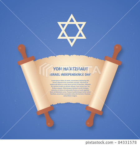 Israel Independence Day (Yom Haatzmaut). Old scroll paper and Star of David. Jewish holiday vector illustration. Easy to edit template for banner, poster, sign, flyer, postcard, etc. Israel Independence Day (Yom Haatzmaut). Old scroll paper and Star of David. Jewish holiday vector illustration. Easy to edit template for banner, poster, sign, flyer, postcard, etc. 84331578