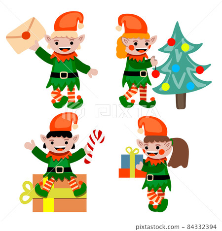 Set of cute eleves preparing to christmas. New year illustration 84332394