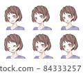 Female facial expression variation short bob illustration set 84333257