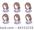 Female facial expression variation medium illustration set 84333258