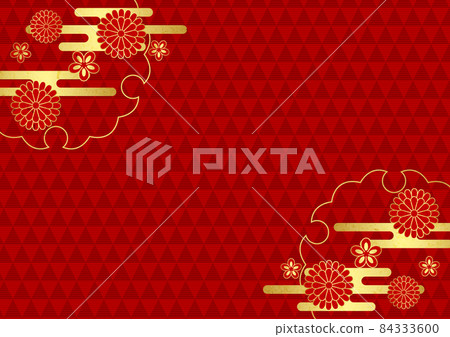 Japanese paper style Japanese flowers and gold leaf cloud scale pattern background horizontal 84333600