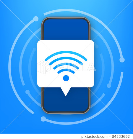 Wireless technology. Wifi internet connection on smartphone screen. Vector stock illustration. Wireless technology. Wifi internet connection on smartphone screen. Vector stock illustration. 84333692