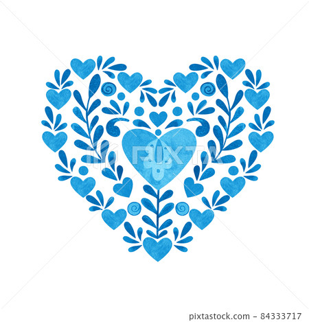 Heart shaped monotone illustration. Made in folk style. Heart shaped monotone illustration. Made in folk style. 84333717