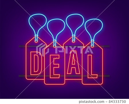 Deal Hangtags sale neon sign. Vector stock illustration. 84333730