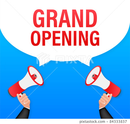 Megaphone label with grand opening. Megaphone banner. Web design. Vector stock illustration 84333837