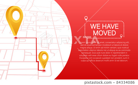 We have moved. Moving office sign. Clipart image isolated on blue background. Vector stock illustration. We have moved. Moving office sign. Clipart image isolated on blue background. Vector stock illustration. 84334086