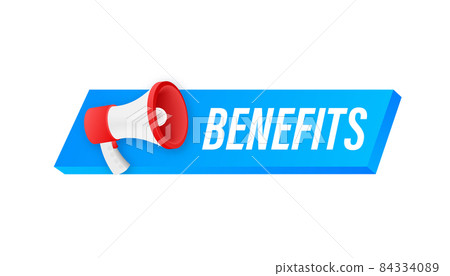 Hand Holding Megaphone with Benefits. Megaphone banner Hand Holding Megaphone with Benefits. Megaphone banner 84334089