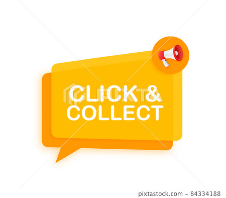 Megaphone click and collect banner. Flat style. Website vector icon. Vector stock illustration 84334188
