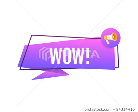 Wow megaphone. Flat vector illustration. Announce promotion offer. People communicate Wow megaphone. Flat vector illustration. Announce promotion offer. People communicate 84334410