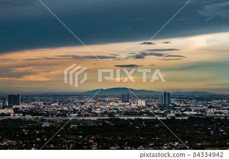 Aerial view of Beautiful afternoon time over large metropol city in Asia. Aerial view of Beautiful afternoon time over large metropol city in Asia. 84334942