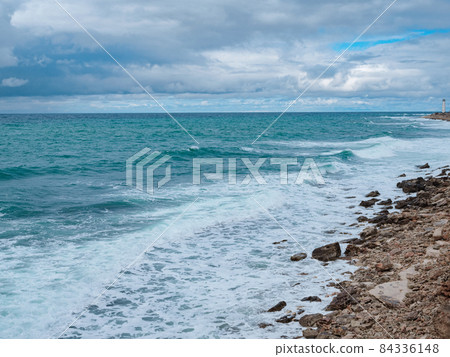 view of ocean waves and a fantastic rocky shore view of ocean waves and a fantastic rocky shore 84336148