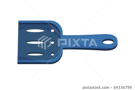 Cartoon household dustpan for home pets. Domestic animals care supplies. Blue scoop template. Shovel for cleaning cats tray toilet. Litterbox plastic spoon. Vector veterinary accessory Cartoon household dustpan for home pets. Domestic animals care supplies. Blue scoop template. Shovel for cleaning cats tray toilet. Litterbox plastic spoon. Vector veterinary accessory 84336799