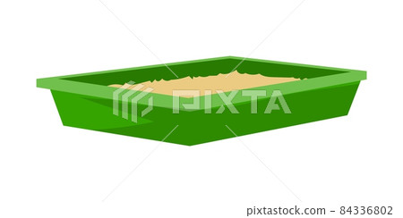 Cartoon animal tray. Green container for home pets. Square box mockup. Cats care equipment. Feline domestic toilet with filler. Veterinary store merchandise. Vector hygiene accessory Cartoon animal tray. Green container for home pets. Square box mockup. Cats care equipment. Feline domestic toilet with filler. Veterinary store merchandise. Vector hygiene accessory 84336802