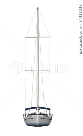 White yacht model with blue sail isolated on white background. Front view. 3D. Vector illustration 84338338
