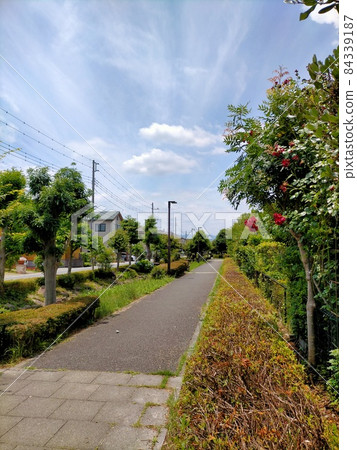 Summer afternoon residential area, sky and clouds Summer afternoon residential area, sky and clouds 84339187