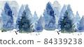 Winter white Christmas background watercolor illustration. Abstract hand painted aquarelle of snow, mystery pine forest, fir, mountain, landscape. Wall arts, cover, wedding, invite card, holiday 84339238