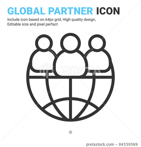 Global partner icon vector with outline style isolated on white background. Vector illustration global economy sign symbol icon concept for business, finance, industry, company, apps and project Global partner icon vector with outline style isolated on white background. Vector illustration global economy sign symbol icon concept for business, finance, industry, company, apps and project 84339369