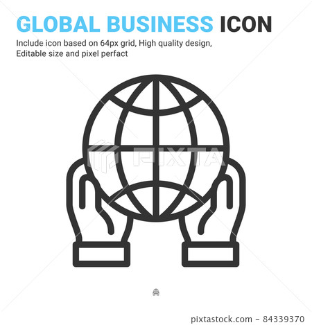 Global business icon vector with outline style isolated on white background. Vector illustration global economy sign symbol icon concept for business, finance, industry, company and all project Global business icon vector with outline style isolated on white background. Vector illustration global economy sign symbol icon concept for business, finance, industry, company and all project 84339370
